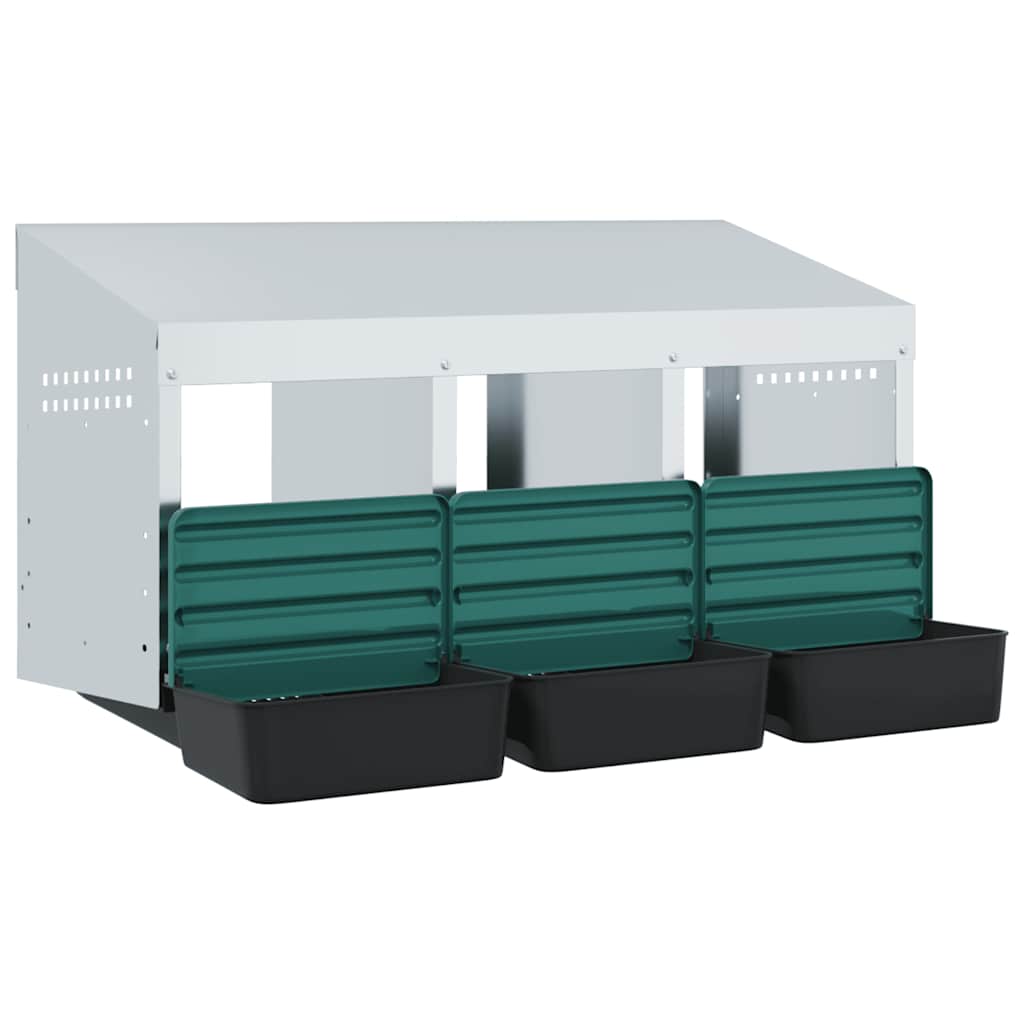vidaXL Chicken Nesting Box 3 Compartments Wall-Mounted Galvanised Steel 4