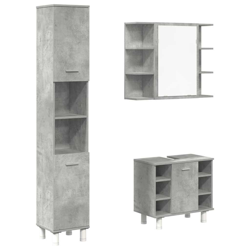 3 Piece Bathroom Furniture Set Engineered Wood Concrete grey