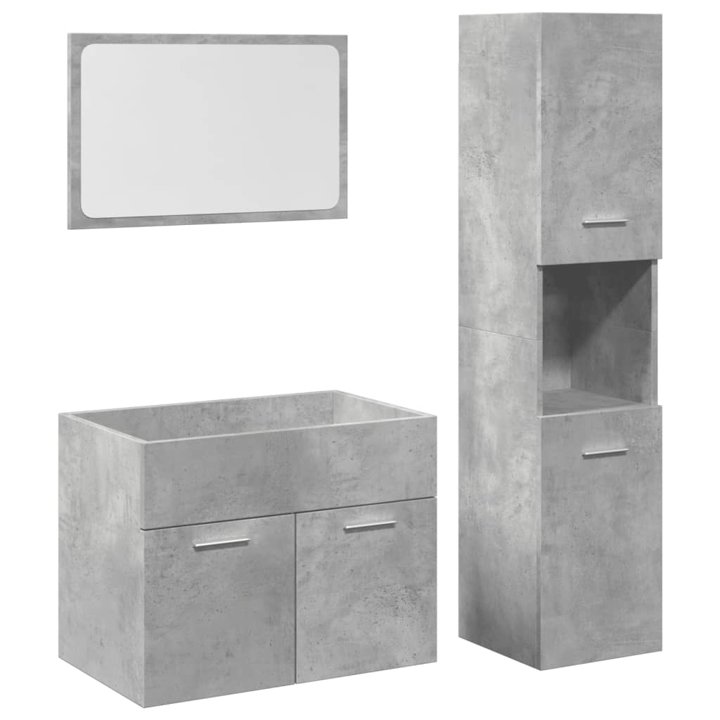 vidaXL 3 Piece Bathroom Furniture Set Concrete Grey Engineered Wood 2