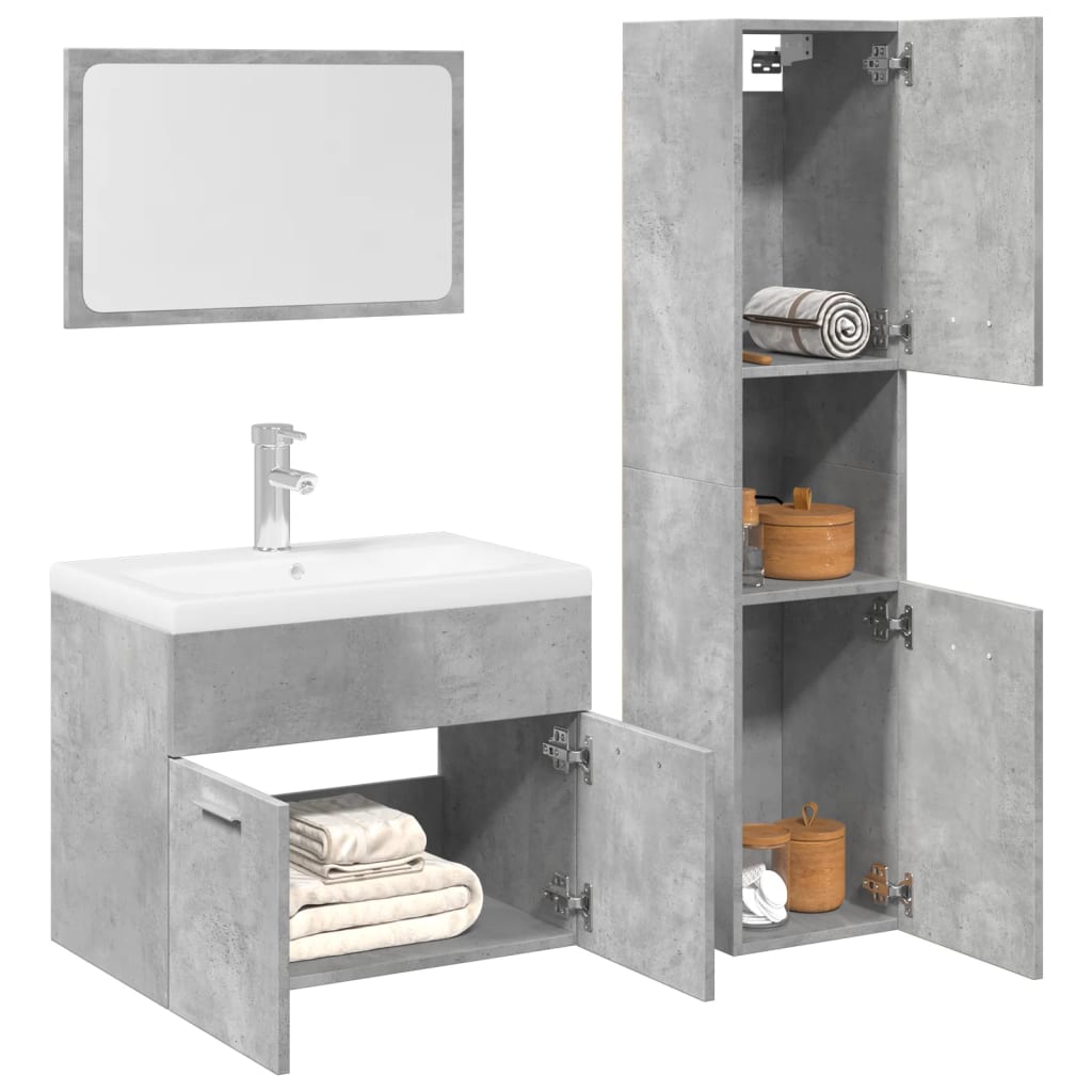 vidaXL 3 Piece Bathroom Furniture Set Concrete Grey Engineered Wood 1