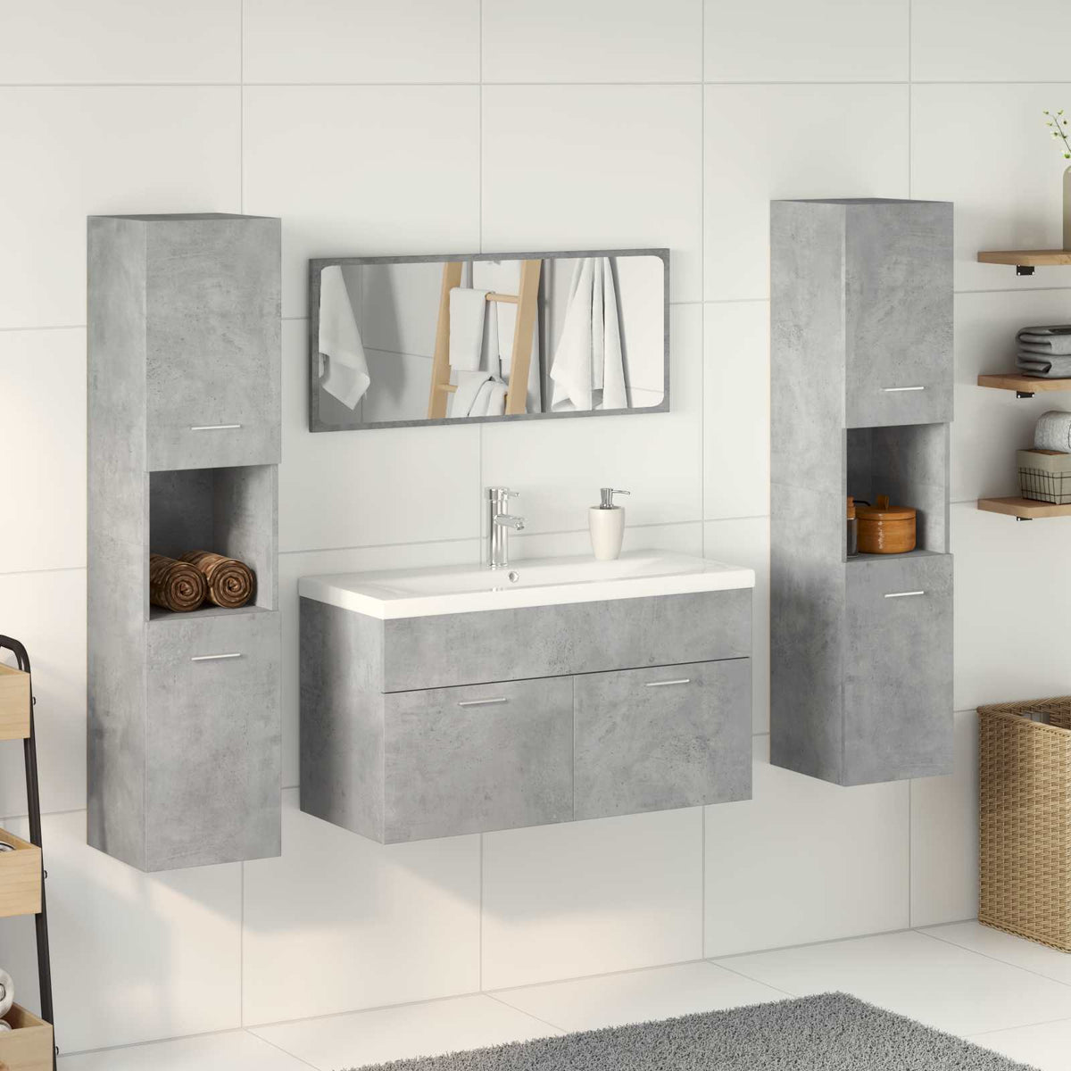 vidaXL 5 Piece Bathroom Furniture Set Concrete Grey Engineered Wood 4