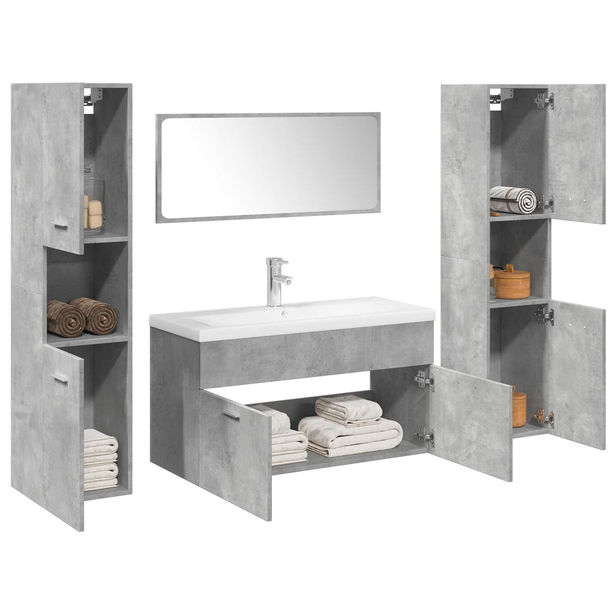 vidaXL 5 Piece Bathroom Furniture Set Concrete Grey Engineered Wood 3