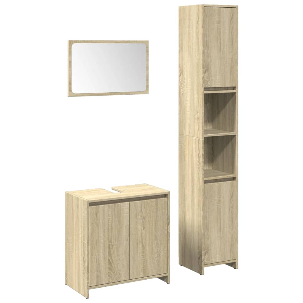 3 Piece Bathroom Furniture Set Sonoma Oak Engineered Wood Concrete grey