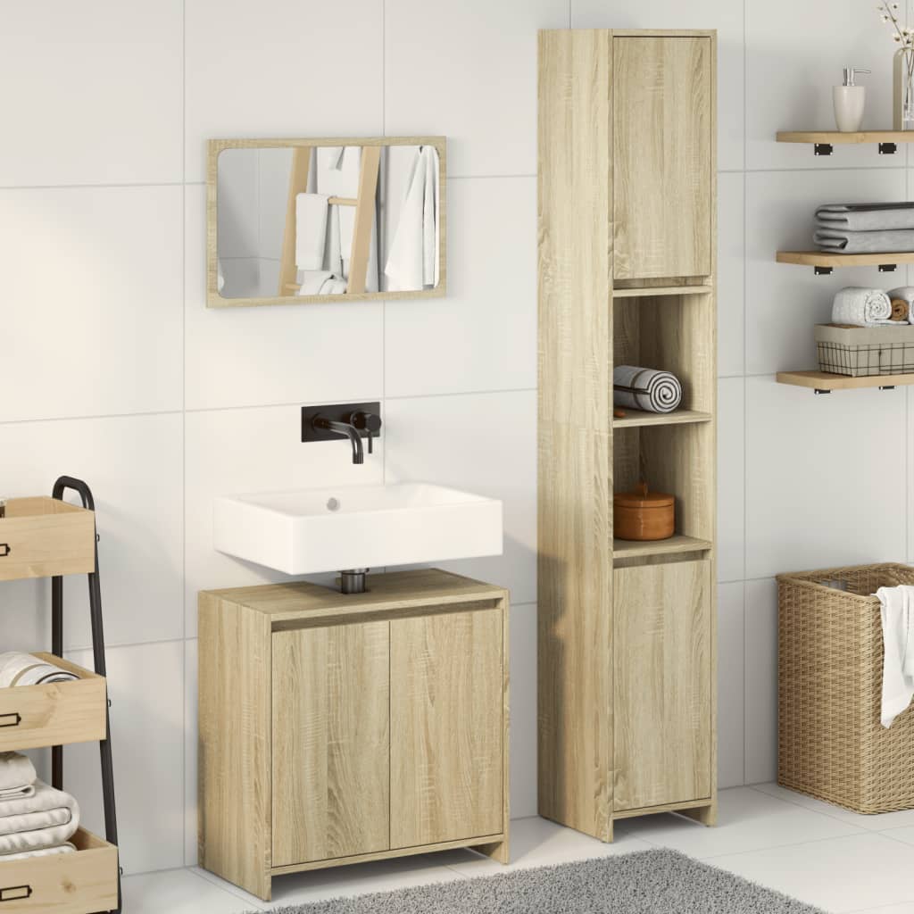 3 Piece Bathroom Furniture Set Sonoma Oak Engineered Wood Concrete grey