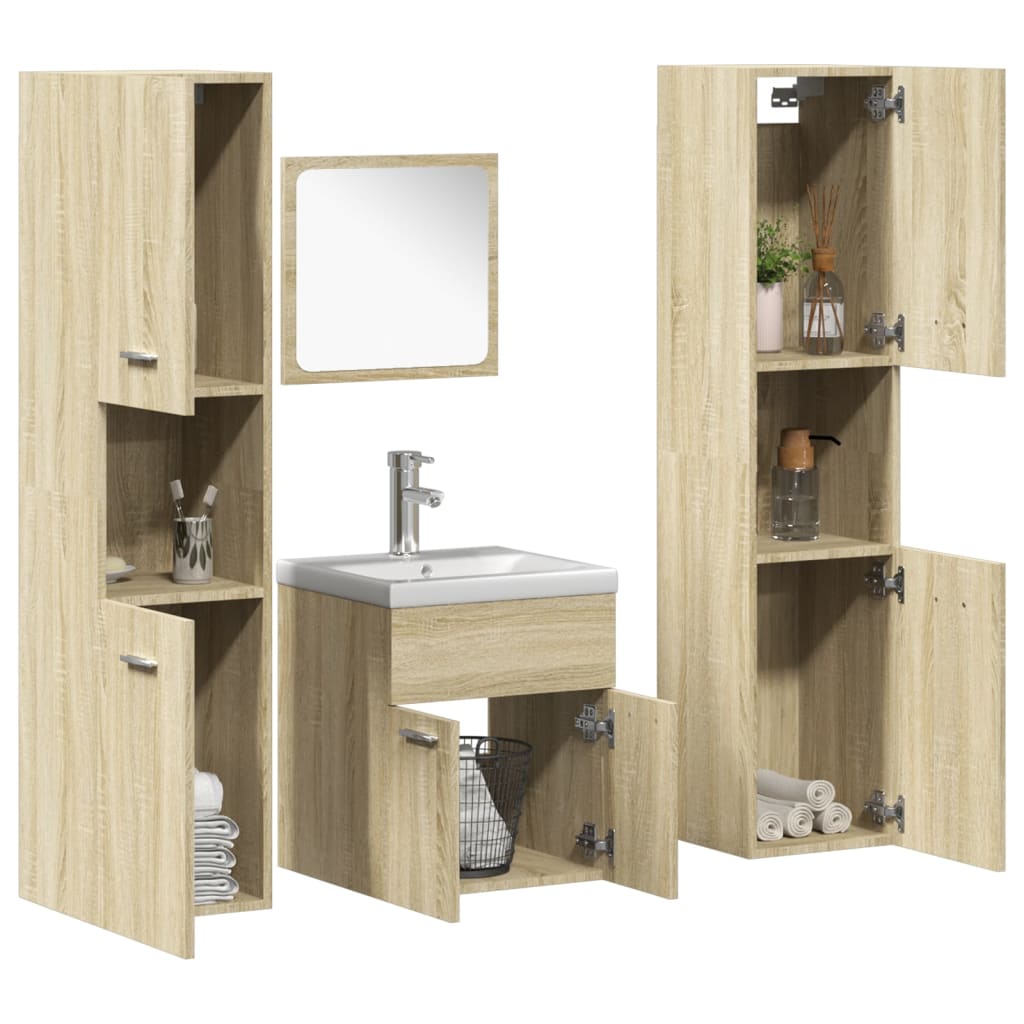 5 Piece Bathroom Furniture Set Engineered Wood 41 x 38.5 x 46 cm + 30 x 30 x 130 cm Sonoma oak