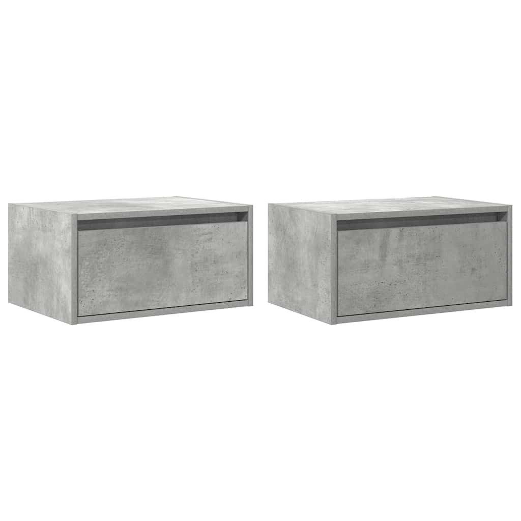 Wall-mounted Bedside Cabinets with LED Lights 2 pcs Concrete grey