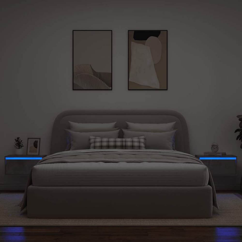 Wall-mounted Bedside Cabinets with LED Lights 2 pcs Concrete grey