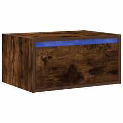 vidaXL Wall-mounted Bedside Cabinet with LED Lights Smoked Oak 3