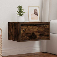vidaXL Wall-mounted Bedside Cabinet with LED Lights Smoked Oak 4
