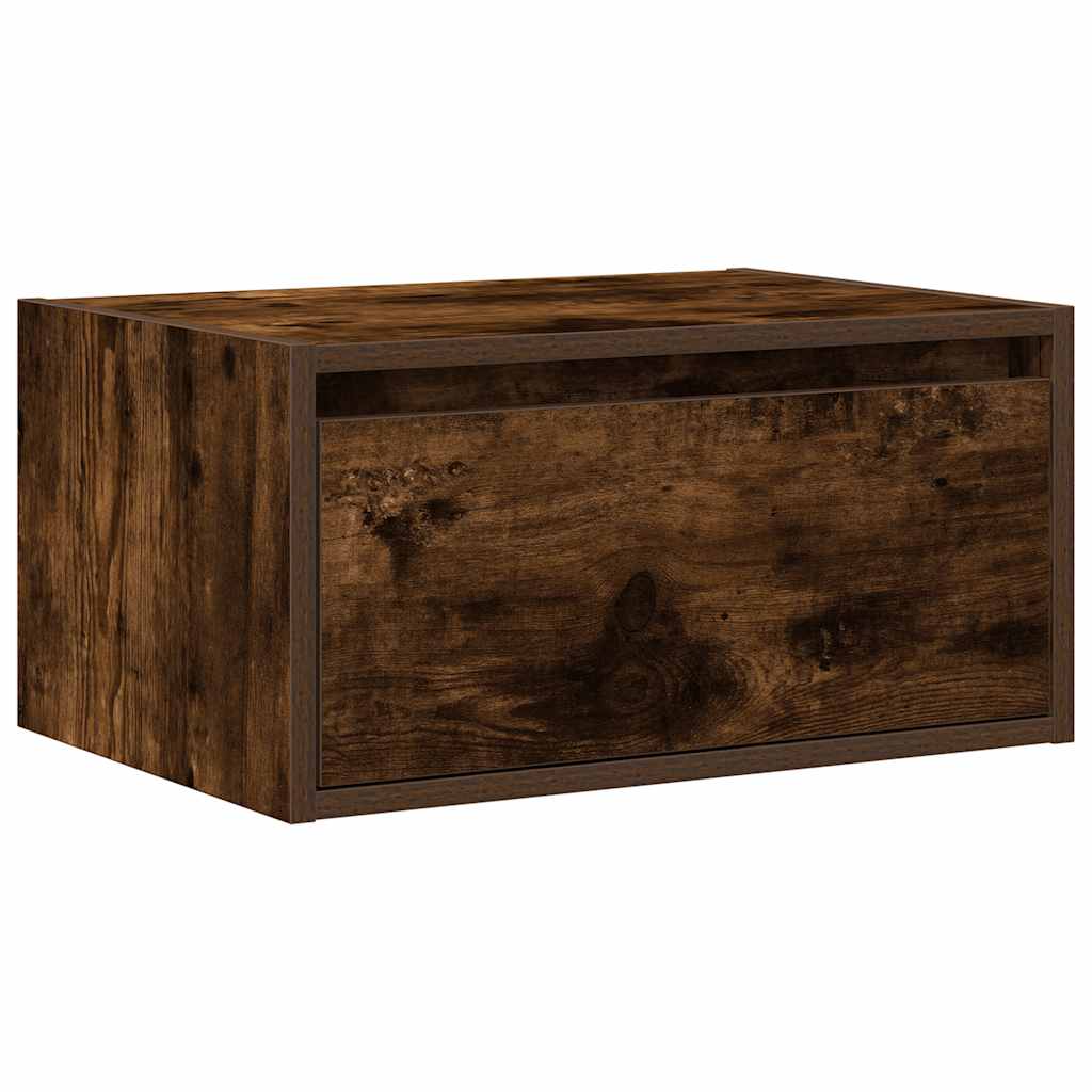 vidaXL Wall-mounted Bedside Cabinet with LED Lights Smoked Oak 6