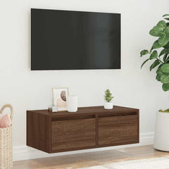 vidaXL TV Cabinet with LED Lights Brown Oak 75x35.5x25 cm 4
