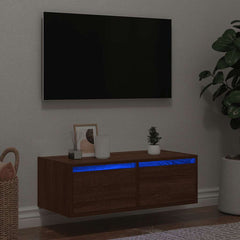 vidaXL TV Cabinet with LED Lights Brown Oak 75x35.5x25 cm 1