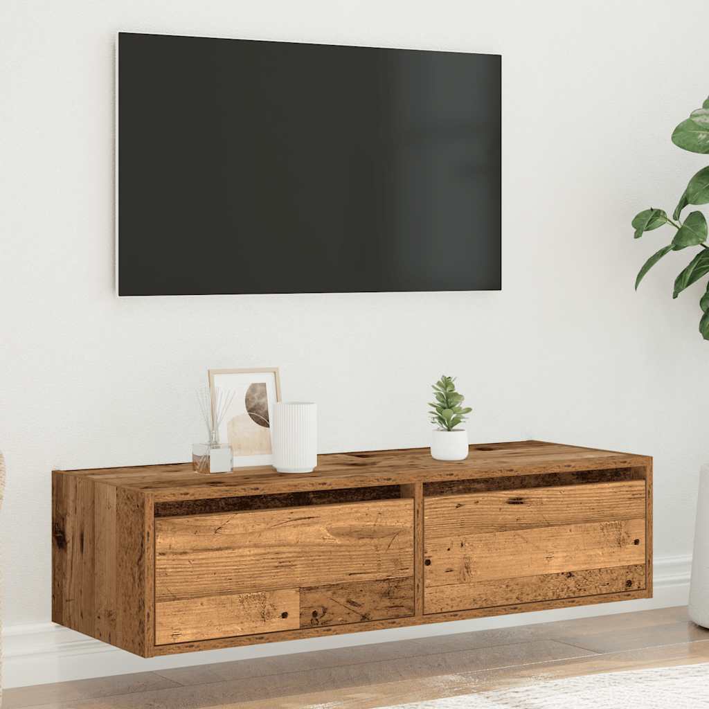 TV Cabinet with LED Lights 100X35,5x25 cm 1 Width 100 cm Old wood