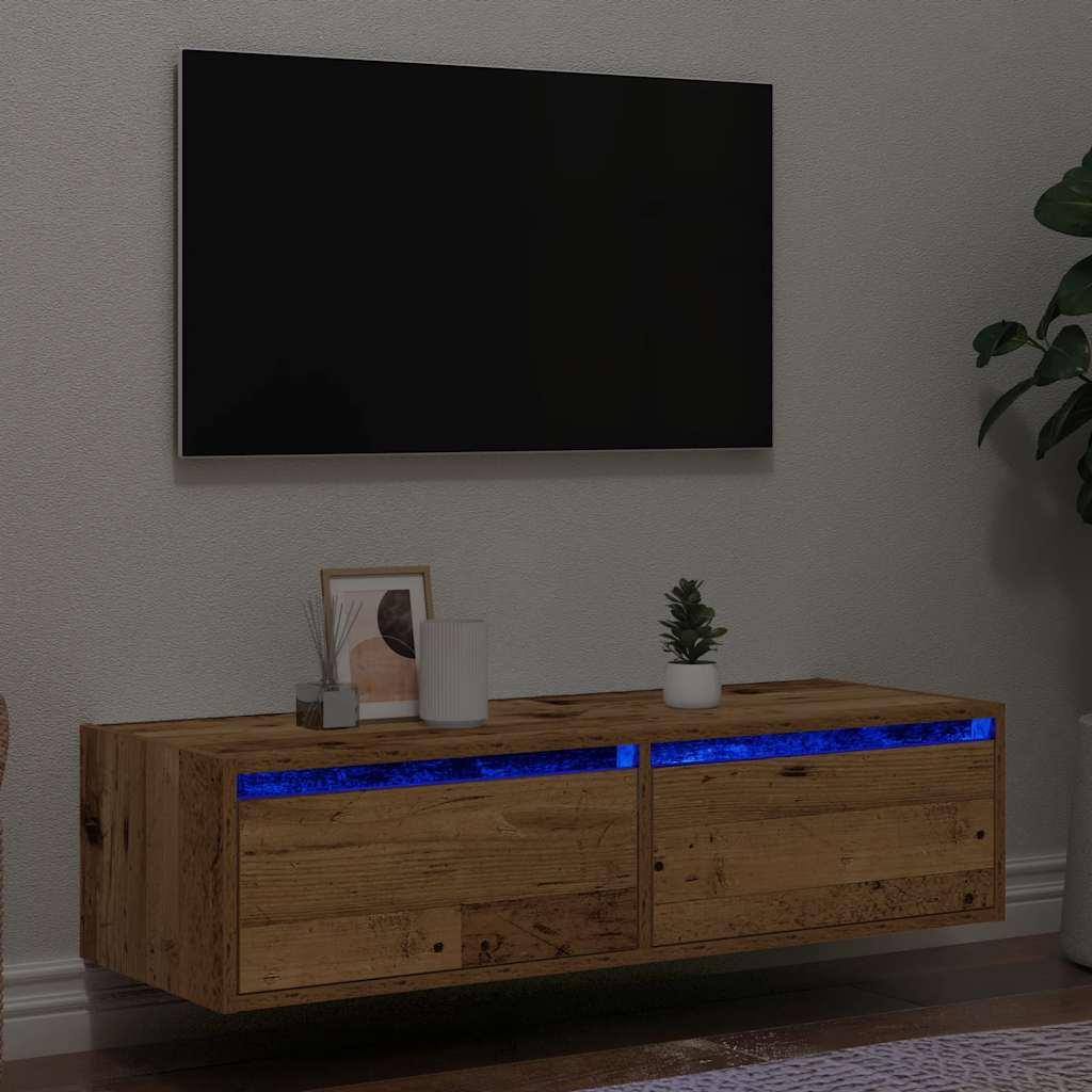 TV Cabinet with LED Lights 100X35,5x25 cm 1 Width 100 cm Old wood