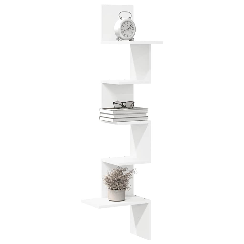 vidaXL Wall Corner Shelf White 32x32x127,5 cm Engineered Wood 1