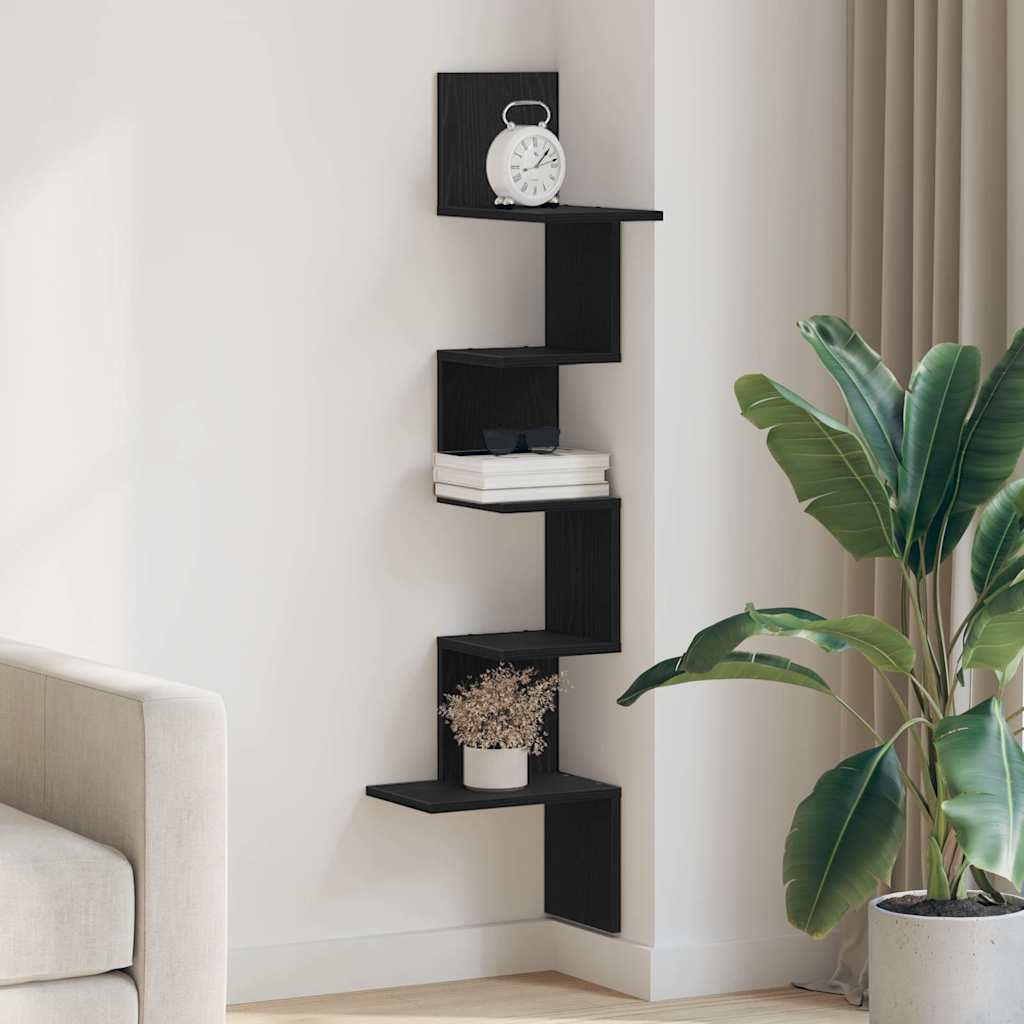 vidaXL Wall Corner Shelf Black 32x32x127,5 cm Engineered Wood 3