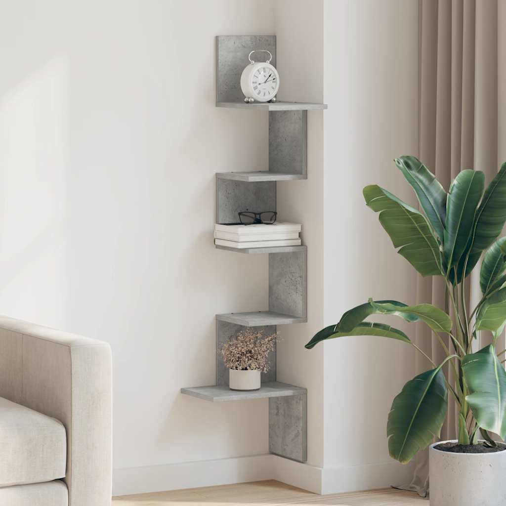 vidaXL Wall Corner Shelf Concrete Grey 32x32x127,5 cm Engineered Wood 3