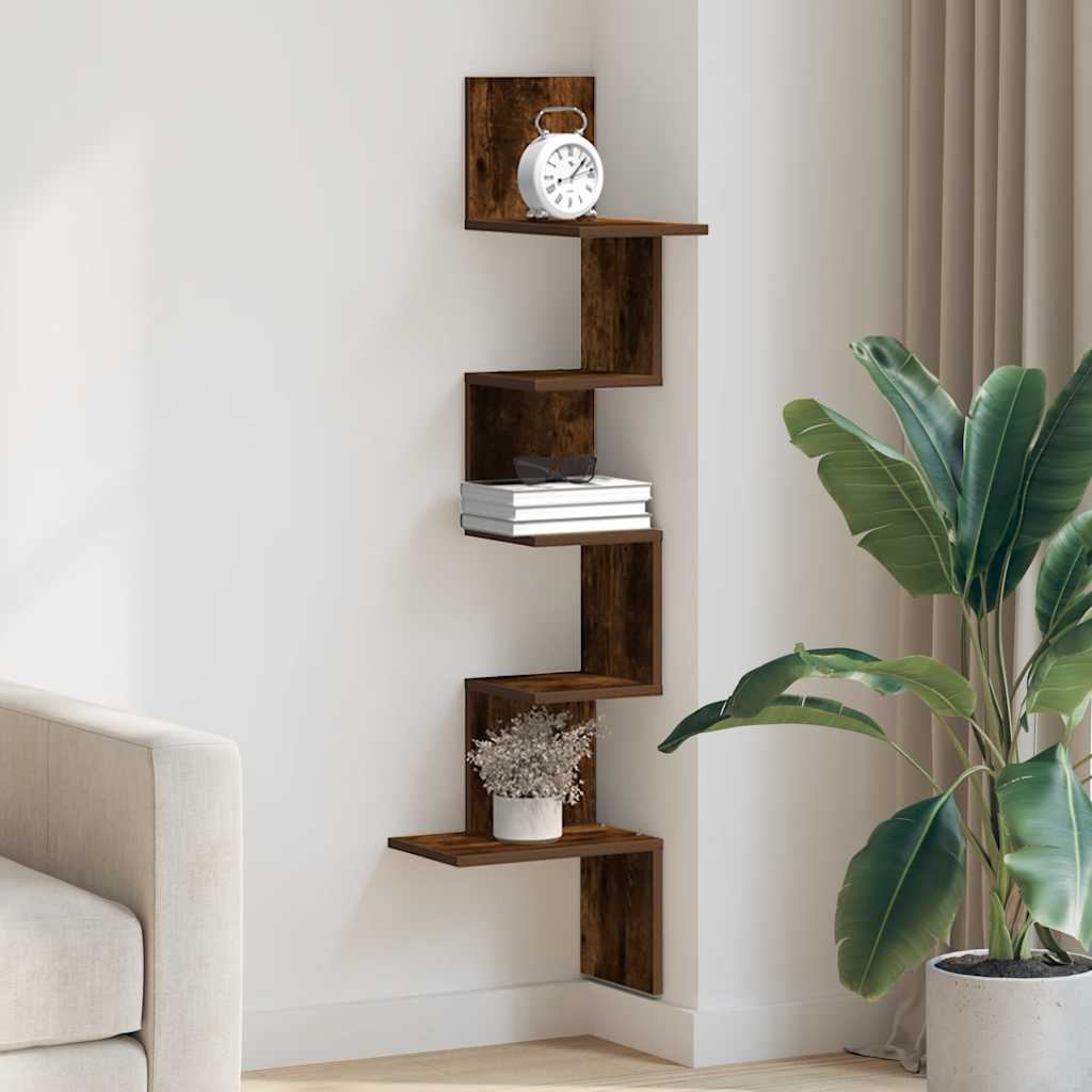 vidaXL Wall Corner Shelf Smoked Oak 32x32x127,5 cm Engineered Wood 3