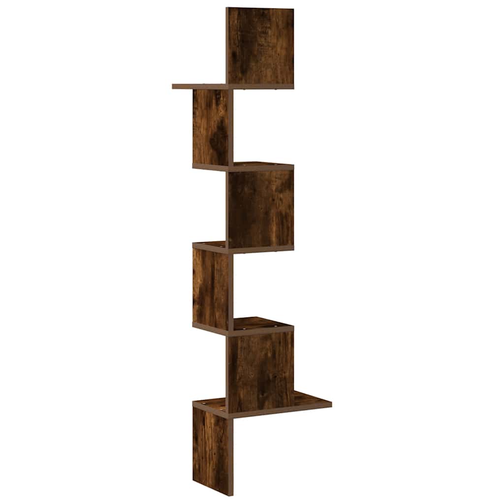 vidaXL Wall Corner Shelf Smoked Oak 32x32x127,5 cm Engineered Wood 5