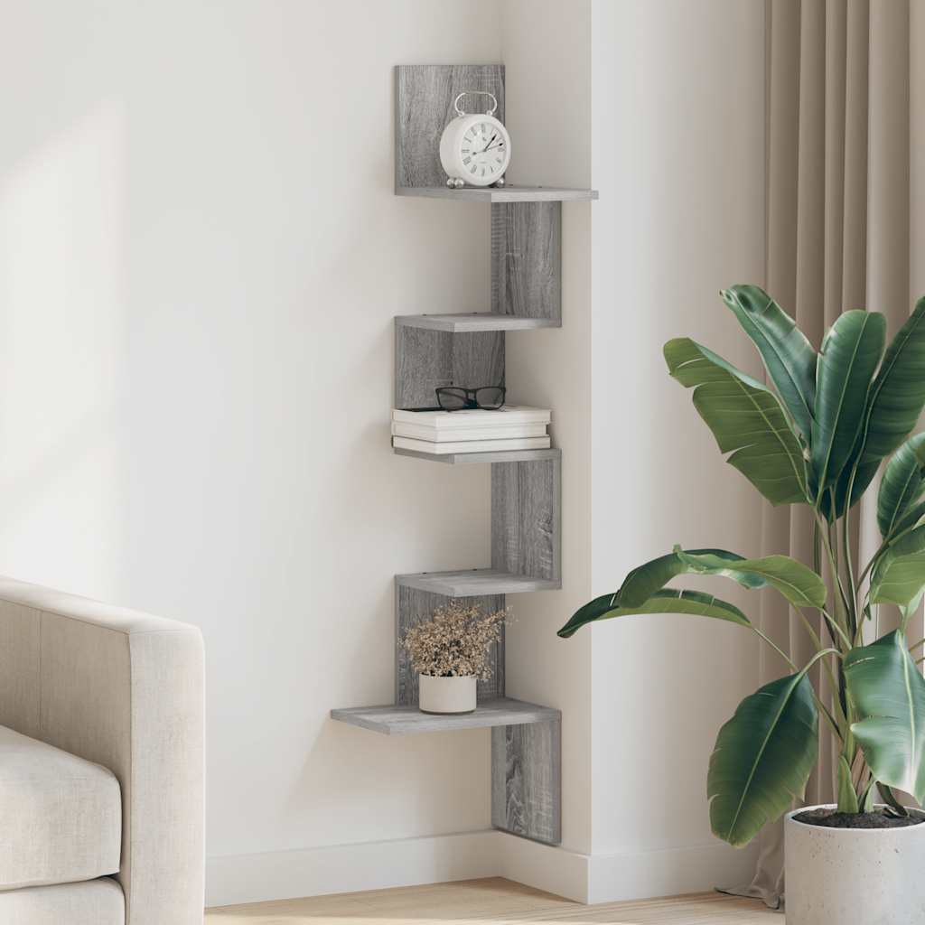 vidaXL Wall Corner Shelf Grey Sonoma 32x32x127,5 cm Engineered Wood 3