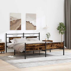 vidaXL Bed Frame without Mattress Engineered Wood Smoked Oak with Headboard & High Footboard