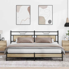 vidaXL Bed Frame without Mattress Engineered Wood Sonoma Oak with Headboard & Dual Low Footboard
