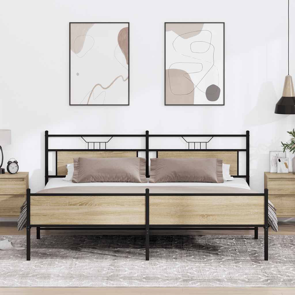 vidaXL Bed Frame without Mattress Engineered Wood Sonoma Oak with Headboard & High Footboard