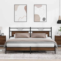 vidaXL Bed Frame without Mattress Engineered Wood Brown Oak with Headboard & Low Footboard