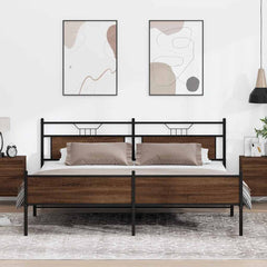 vidaXL Bed Frame without Mattress Engineered Wood Brown Oak with Headboard & High Footboard