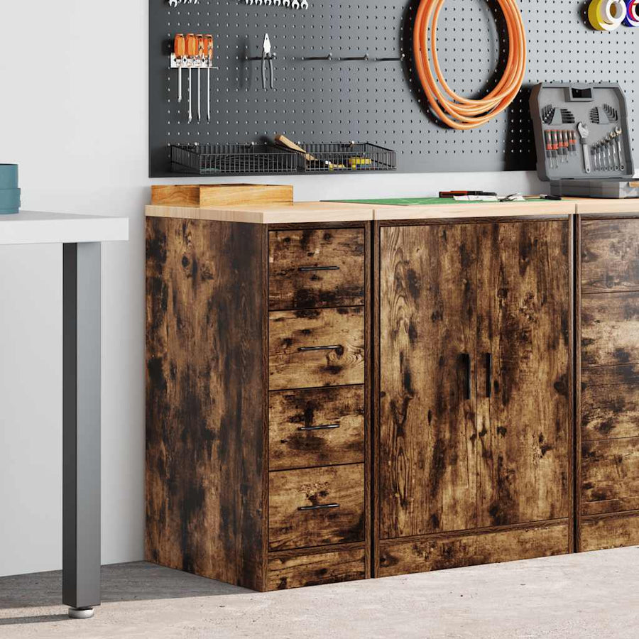 Garage Storage Cabinet Smoked Oak Solid Wood Pine