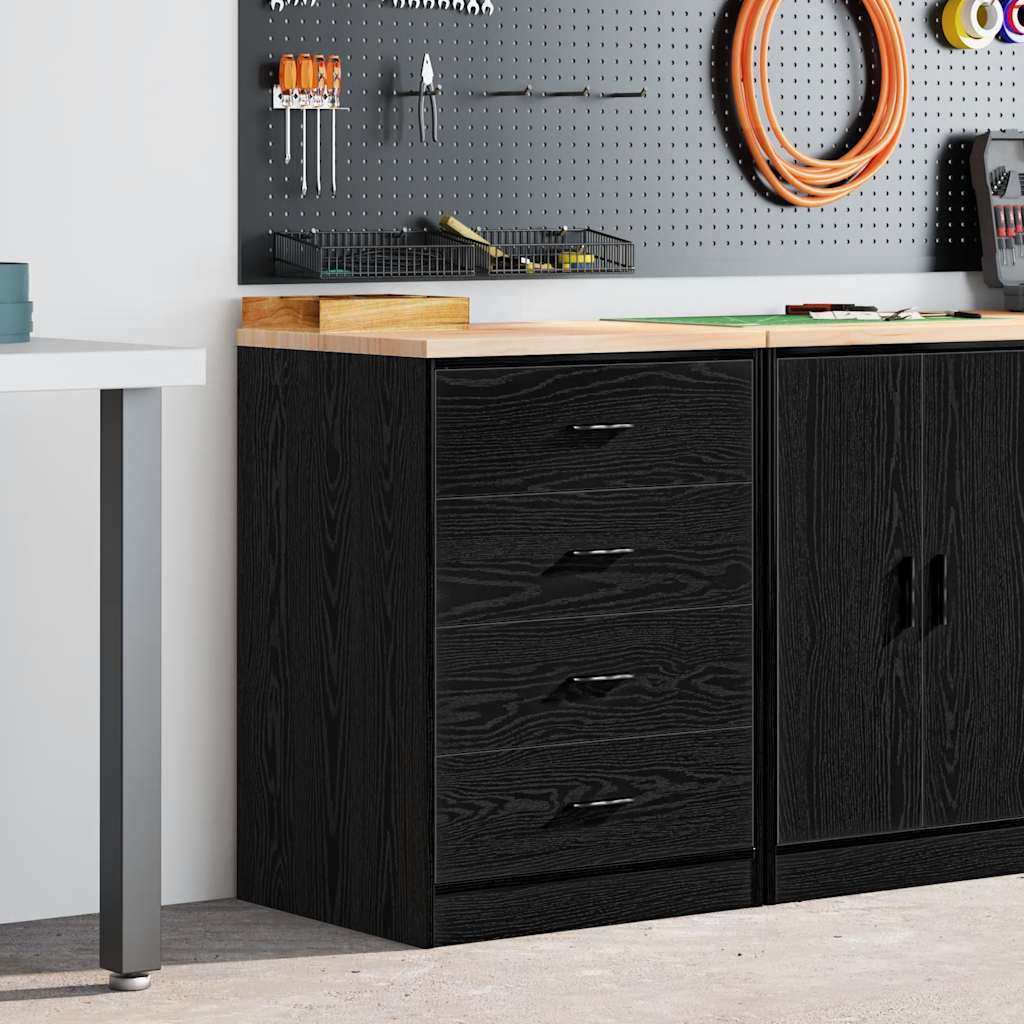 Garage Storage Cabinet Solid Wood Pine 60 x 51 x 85 cm 4 Drawers Black