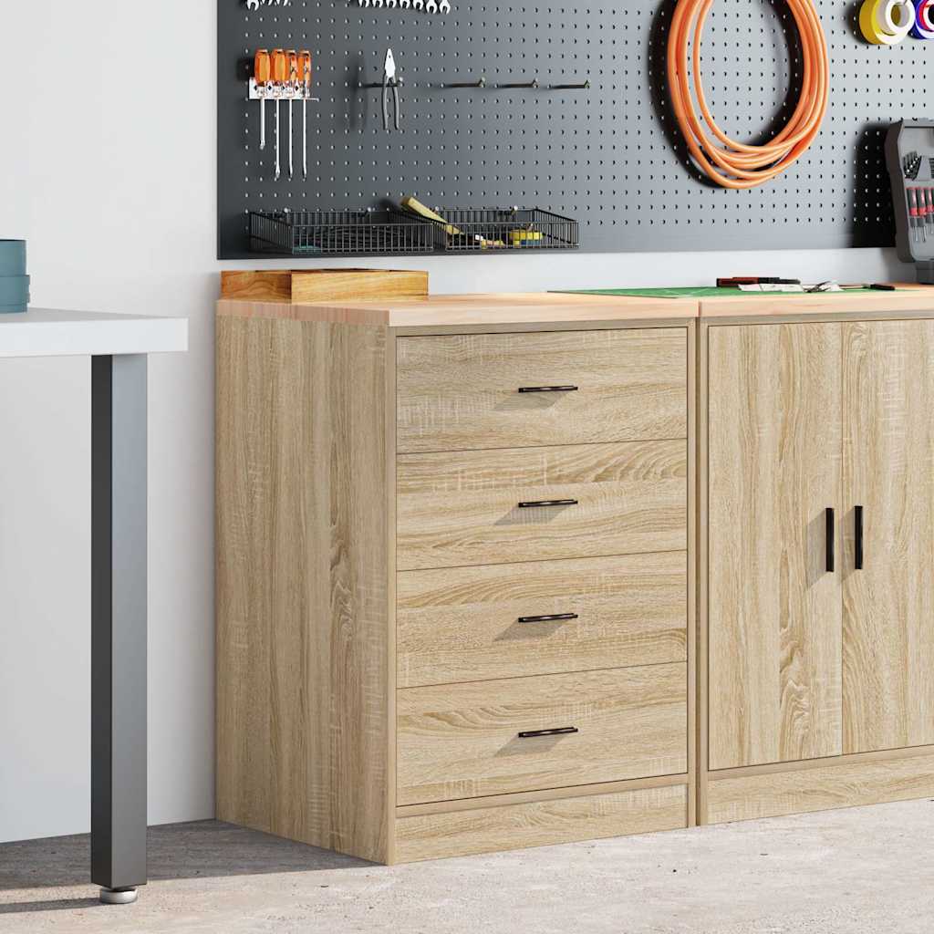 Garage Storage Cabinet Solid Wood Pine 60 x 51 x 85 cm 4 Drawers Sonoma oak