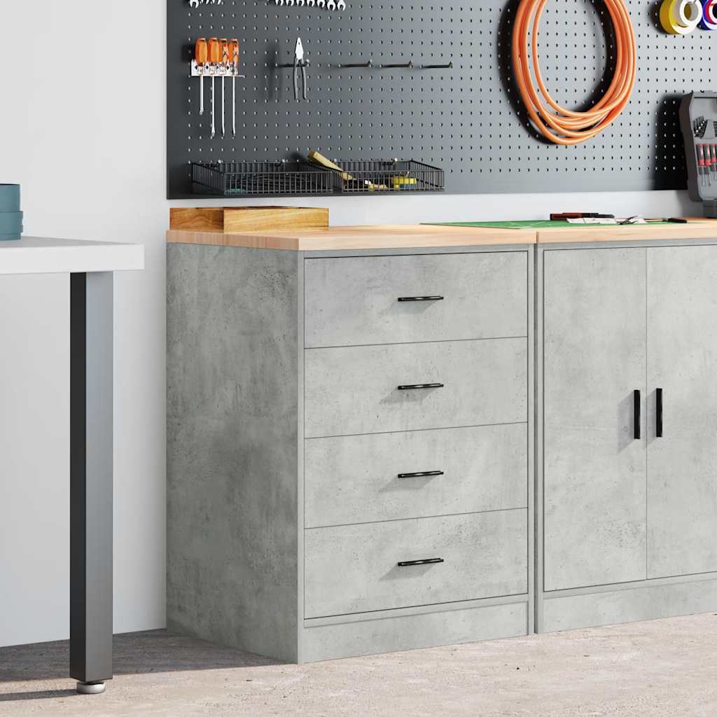 Garage Storage Cabinet Solid Wood Pine 60 x 51 x 85 cm 4 Drawers Concrete grey