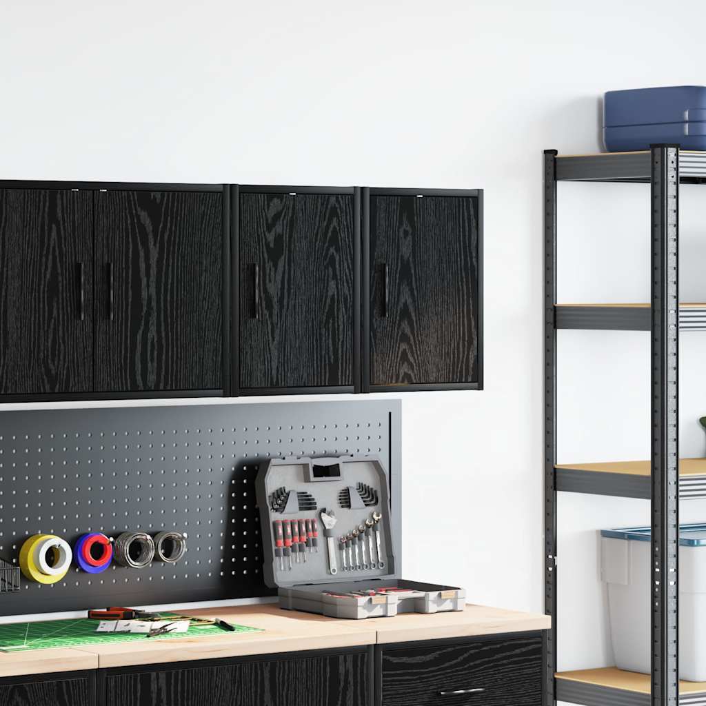 vidaXL Garage Wall Cabinets 2 pcs Black Engineered Wood 3