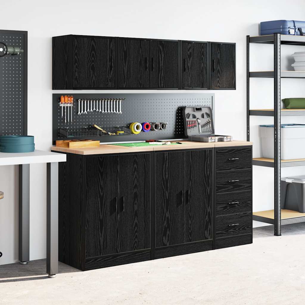 vidaXL Garage Wall Cabinets 2 pcs Black Engineered Wood 4