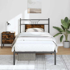 vidaXL Bed Frame without Mattress Engineered Wood Smoked Oak with Headboard