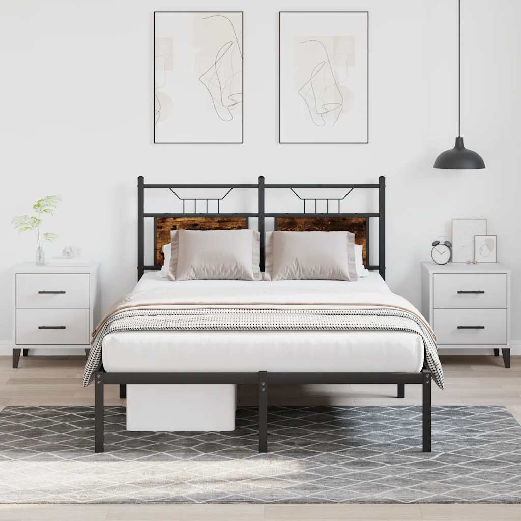 vidaXL Bed Frame without Mattress Engineered Wood Smoked Oak with Headboard