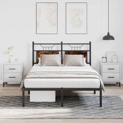 vidaXL Bed Frame without Mattress Engineered Wood Smoked Oak with Headboard