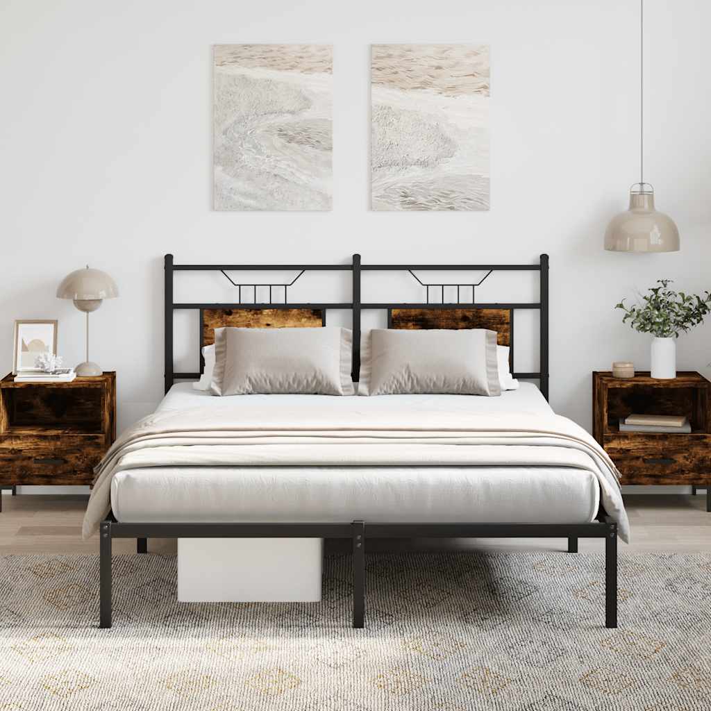 vidaXL Bed Frame without Mattress Engineered Wood Smoked Oak with Headboard