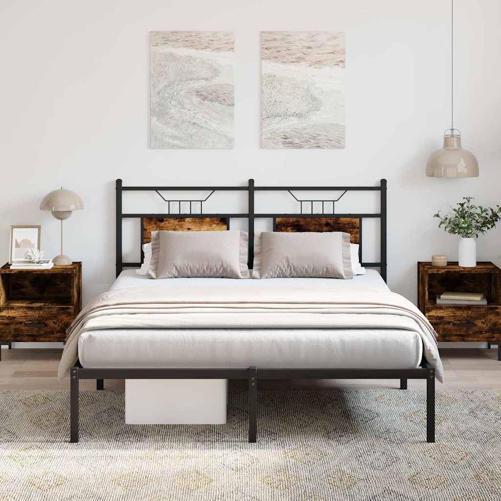 vidaXL Bed Frame without Mattress Engineered Wood Smoked Oak with Headboard