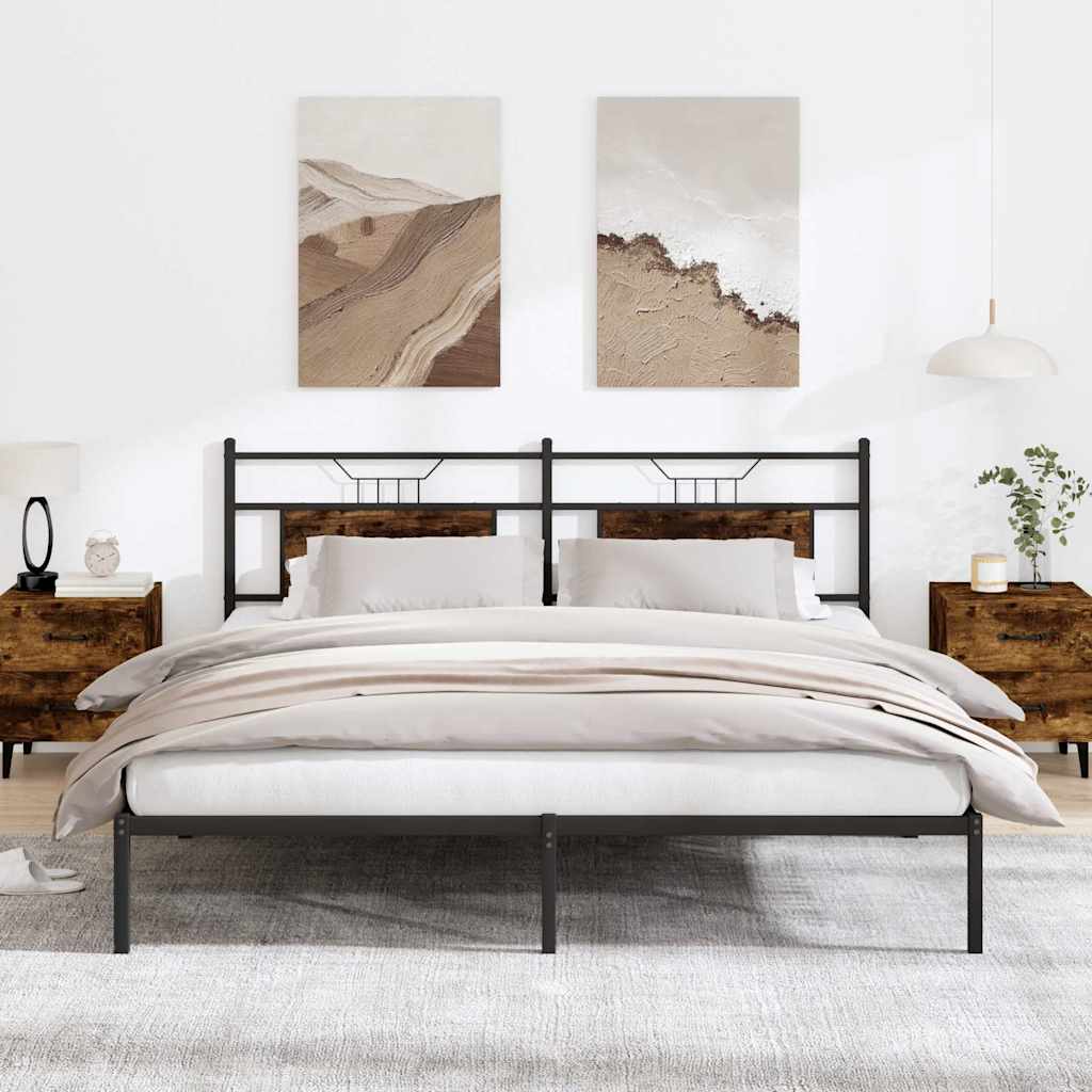 vidaXL Bed Frame without Mattress Engineered Wood Smoked Oak with Headboard
