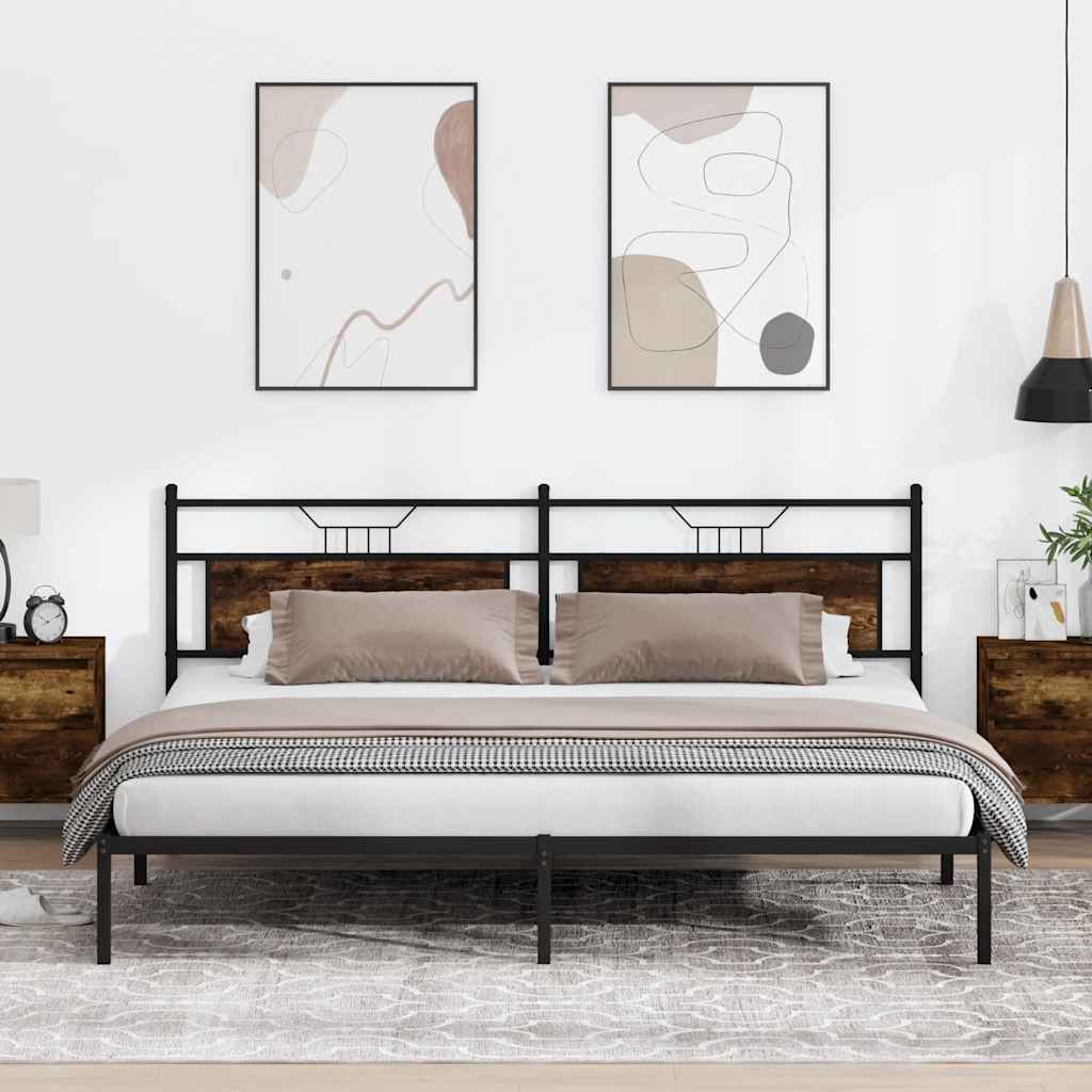 vidaXL Bed Frame without Mattress Engineered Wood Smoked Oak with Headboard