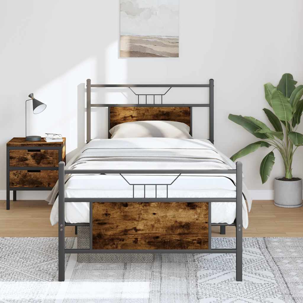 vidaXL Bed Frame without Mattress Smoked Oak 90x200 cm Engineered Wood 1