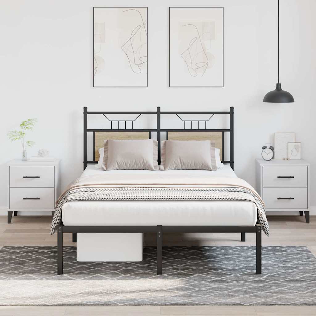 vidaXL Bed Frame without Mattress Engineered Wood Sonoma Oak with Headboard