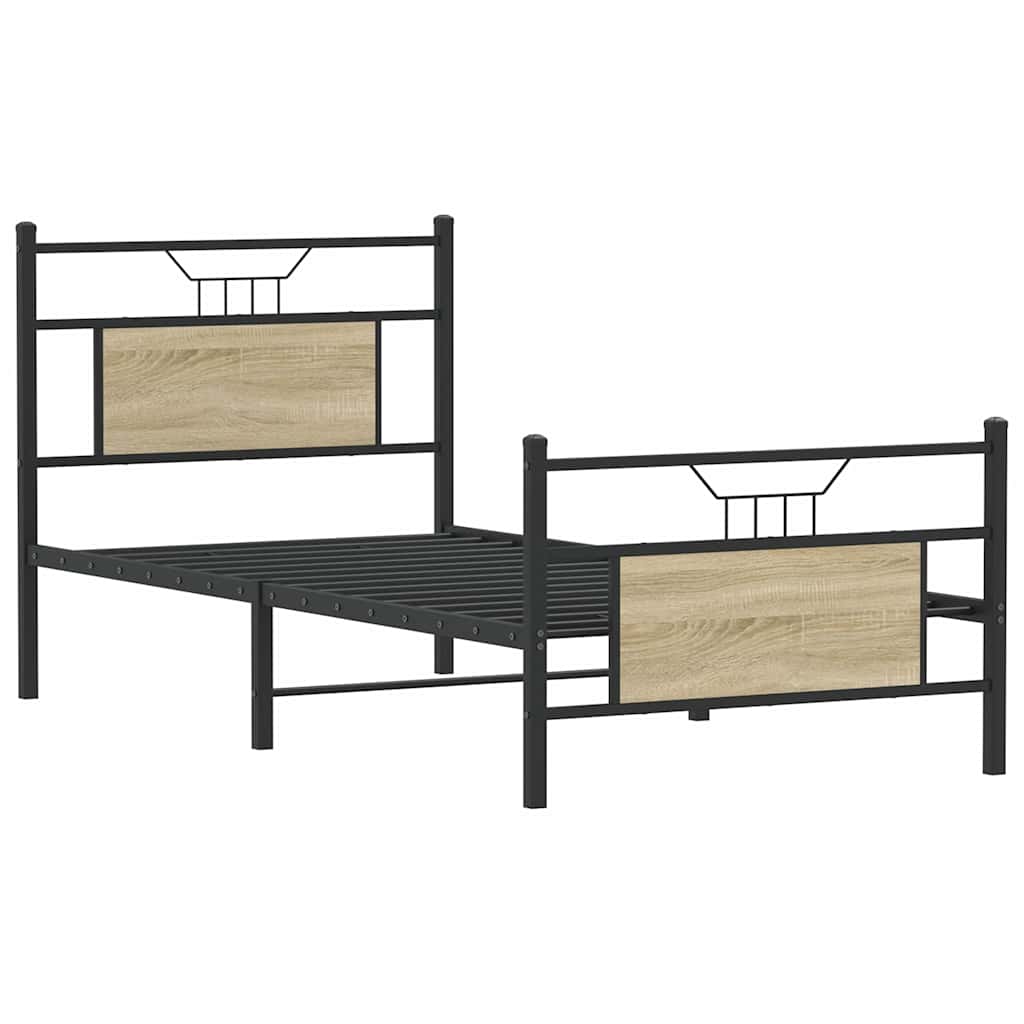 vidaXL Bed Frame without Mattress Sonoma Oak 75x190 cm Small Single Engineered Wood 3