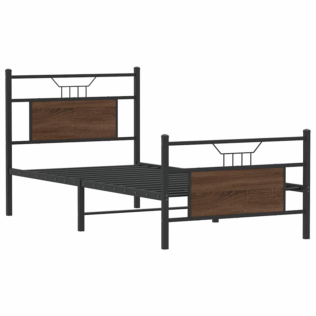vidaXL Bed Frame without Mattress Brown Oak 75x190 cm Small Single Engineered Wood 3