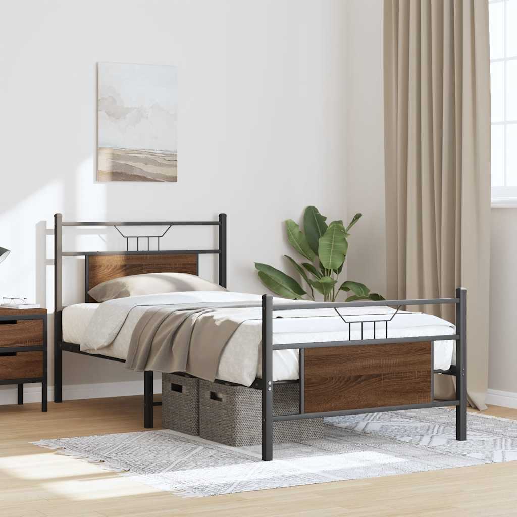 vidaXL Bed Frame without Mattress Brown Oak 75x190 cm Small Single Engineered Wood 5