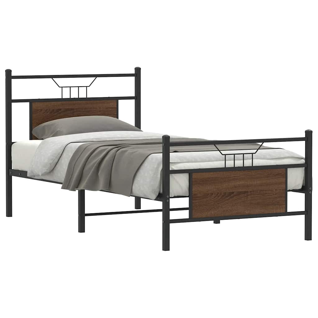 vidaXL Bed Frame without Mattress Brown Oak 75x190 cm Small Single Engineered Wood 1