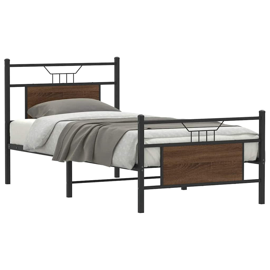 vidaXL Bed Frame without Mattress Brown Oak 75x190 cm Small Single Engineered Wood 1