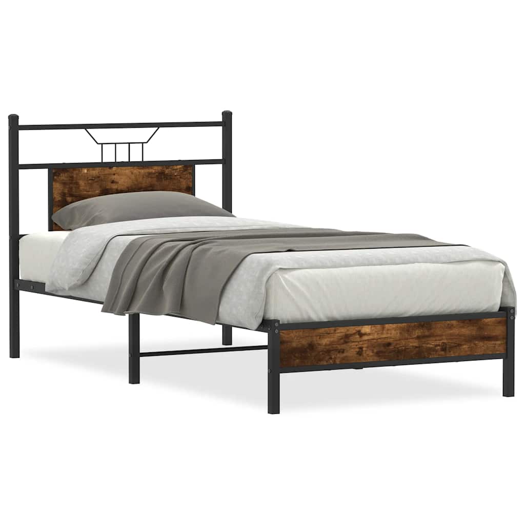 vidaXL Bed Frame without Mattress Smoked Oak 90x200 cm Engineered Wood 2